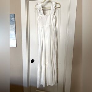 White Gauze Smocked Top Maxi Sleeveless Dress with Ruffle Straps
